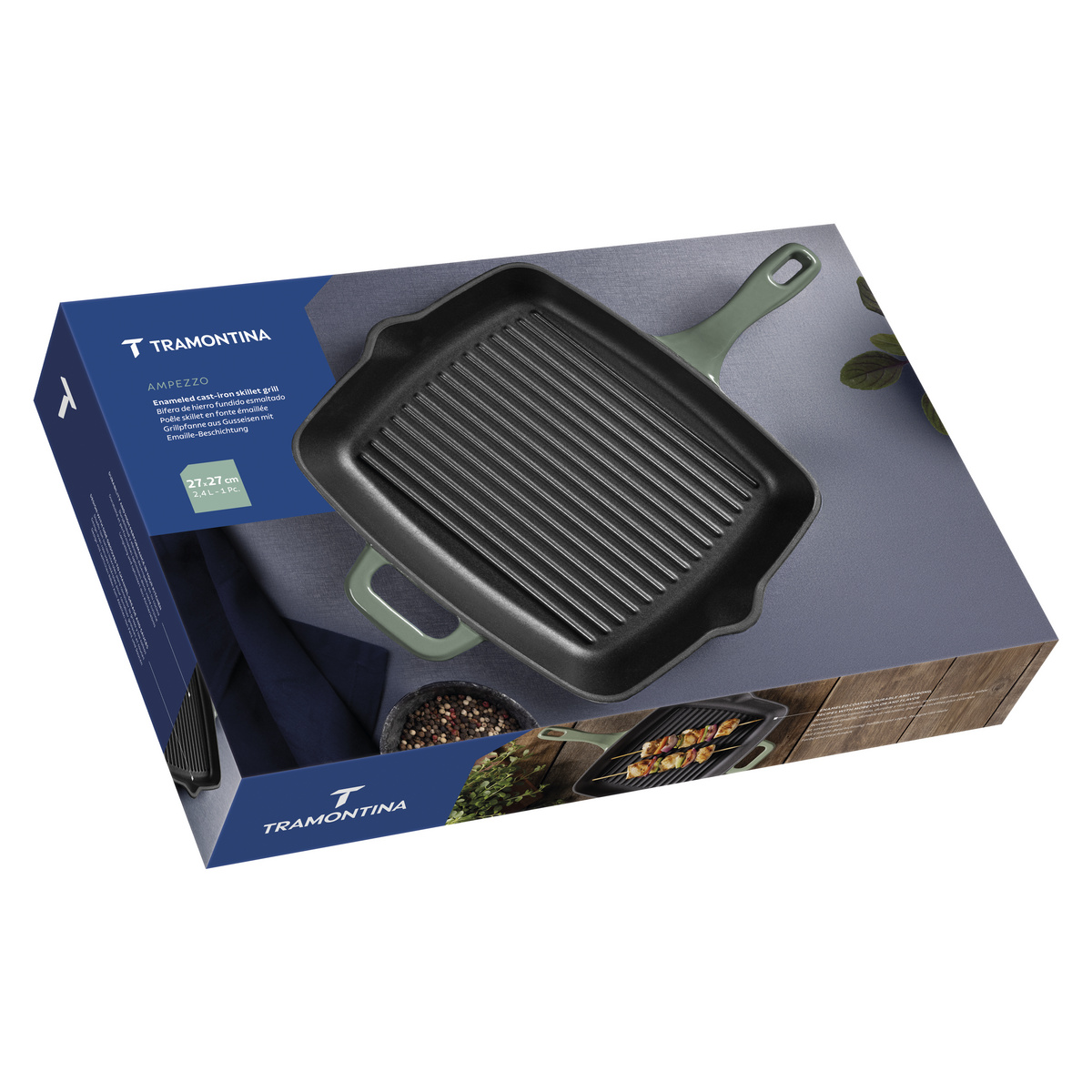 Bistequeira Tramontina Ampezzo em Ferro Fundido com Revestimento Interno e Externo Esmaltado Verde 27 cm 2,4 L Cor Verde - SKU 28750227 - 7 image number 6