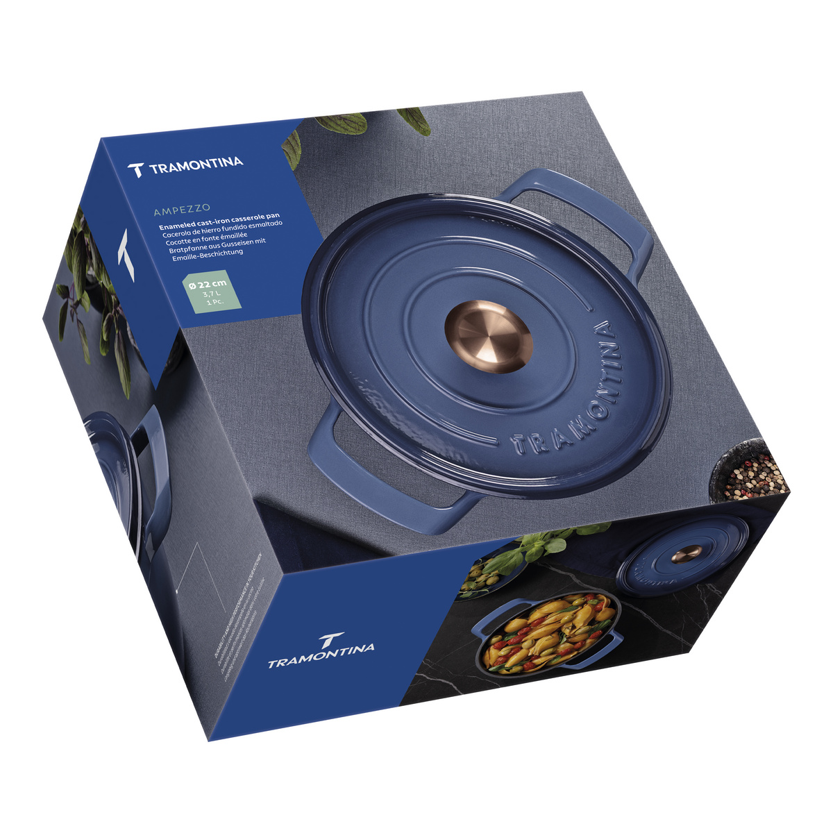 Ca&ccedil;arola Tramontina Ampezzo em Ferro Fundido com Revestimento Interno e Externo Esmaltado Azul 22 cm 3,7 L Cor Azul - SKU 28751122 - 7 image number 6