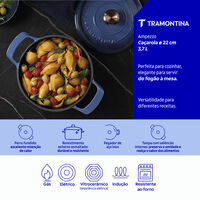 Ca&ccedil;arola Tramontina Ampezzo em Ferro Fundido com Revestimento Interno e Externo Esmaltado Azul 22 cm 3,7 L Cor Azul - SKU 28751122 - 3 image number 2