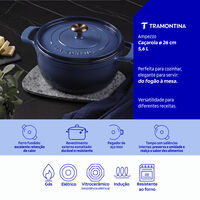 Ca&ccedil;arola Tramontina Ampezzo em Ferro Fundido com Revestimento Interno e Externo Esmaltado Azul 26 cm 5,6 L Cor Azul - SKU 28751126 - 3 image number 2