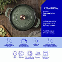 Ca&ccedil;arola Tramontina Ampezzo em Ferro Fundido com Revestimento Interno e Externo Esmaltado Verde 26 cm 5,6 L Cor Verde - SKU 28751226 - 3 image number 2