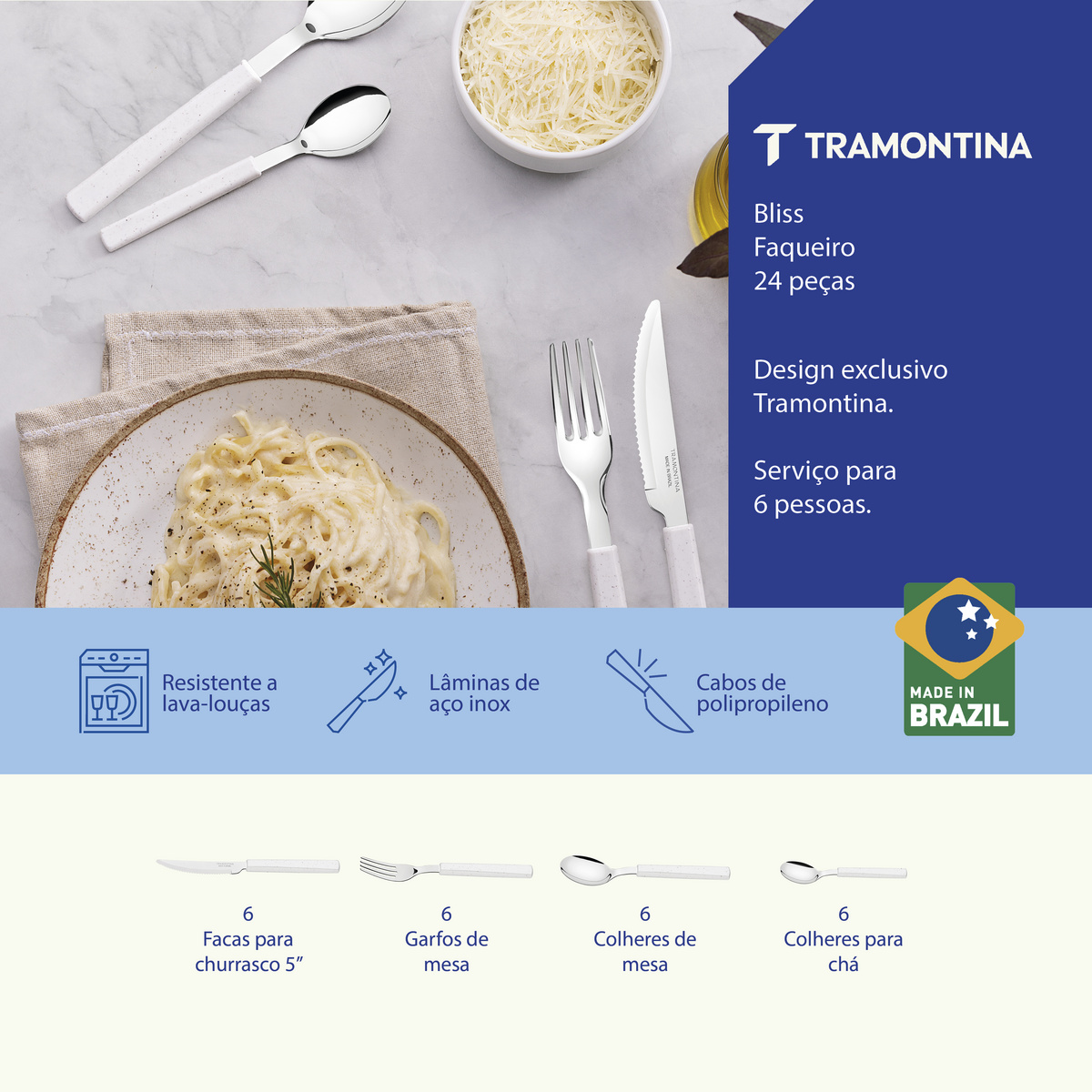 Faqueiro Tramontina Bliss com L&acirc;minas em A&ccedil;o Inox e Cabos em Polipropileno Branco 16 Pe&ccedil;as Cor Branco - SKU 29899142 - 2 image number 1