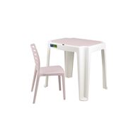 Conjunto Infantil de Mesa e Cadeira Tramontina Beni em Polipropileno Rosa com Quadro de Atividades