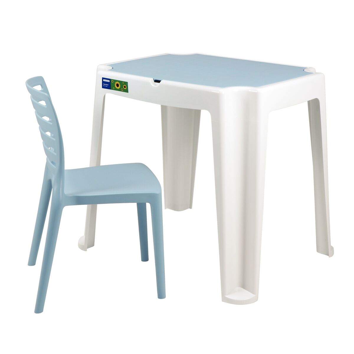 Conjunto Infantil de Mesa e Cadeira Tramontina Beni em Polipropileno Azul com Quadro de Atividades