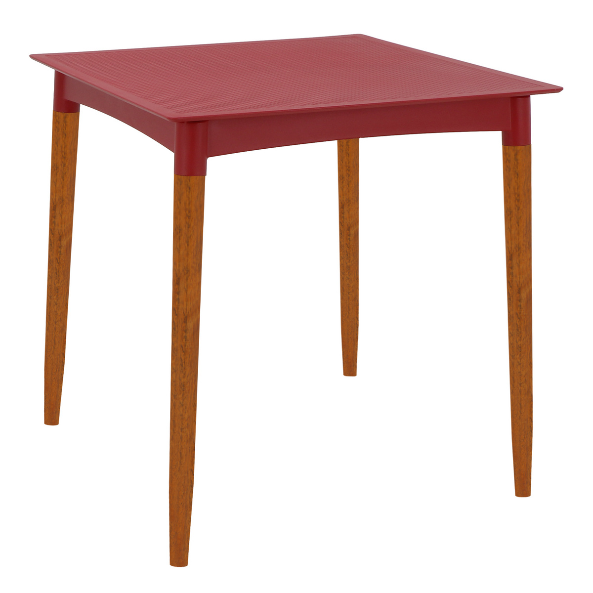 Mesa Tramontina Summa Laura Rattan em Polipropileno Vermelho com Pernas de Madeira Eucalipto