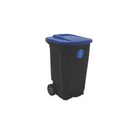 Tramontina T-Force Black and Blue Polypropylene Paper Recycling Trash Bin with Wheels, 100-L