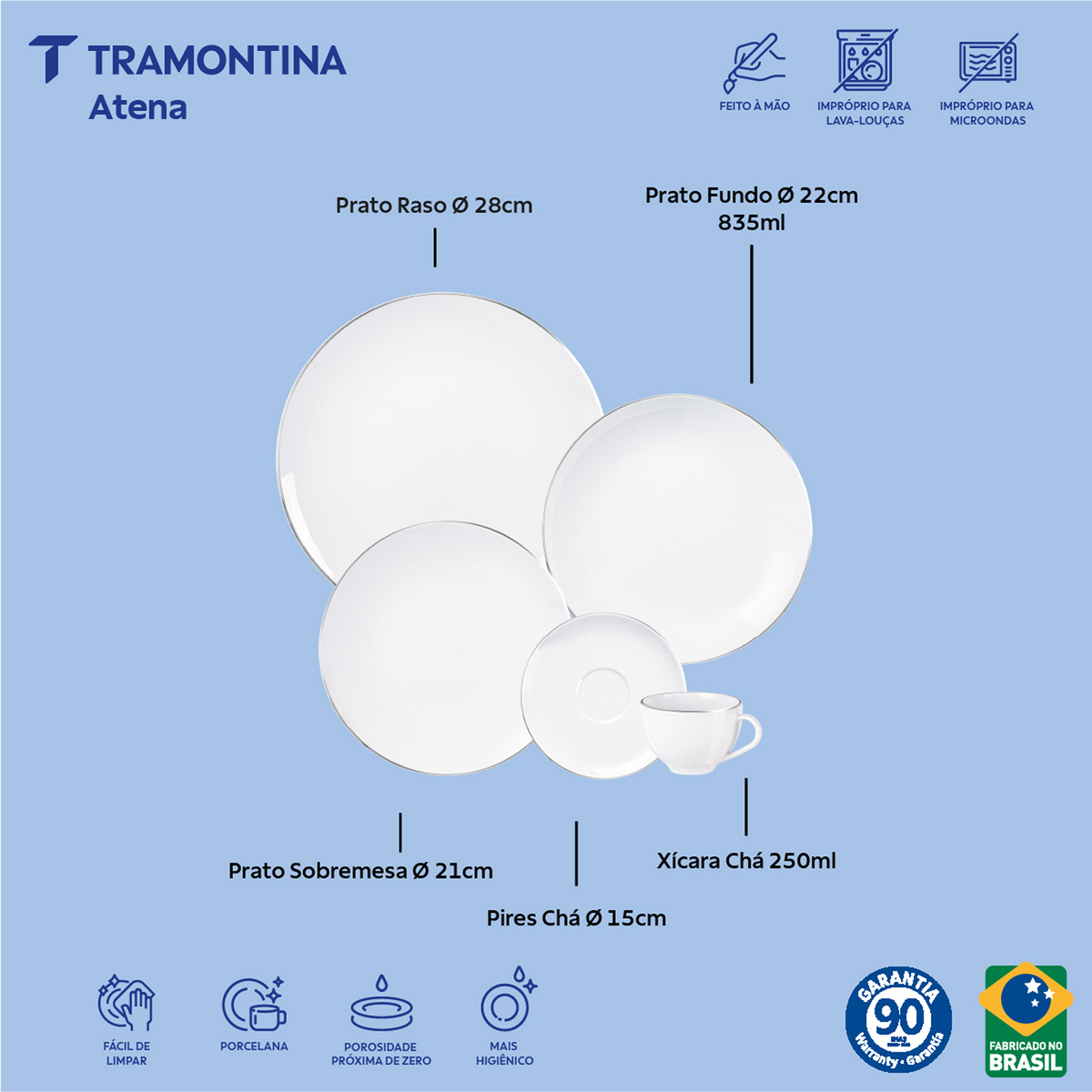 Aparelho de Jantar Tramontina Atena em Porcelana Decorada 30 Pe&ccedil;as Cor Prata | Filete - SKU 96010690 - 2 image number 1