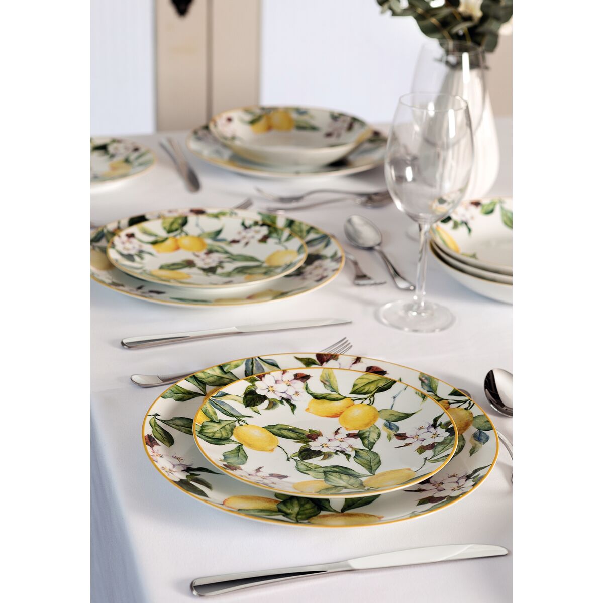 Jogo Aparelho De Jantar Porcelana Floral Azul - Kit 42 Pçs - R$ 586,67