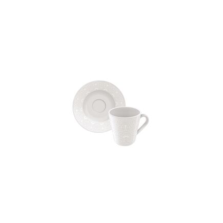 Conjunto X&iacute;cara e Pires de Caf&eacute; Tramontina Alicia em Porcelana Decorada Cor Branco - SKU 96011238