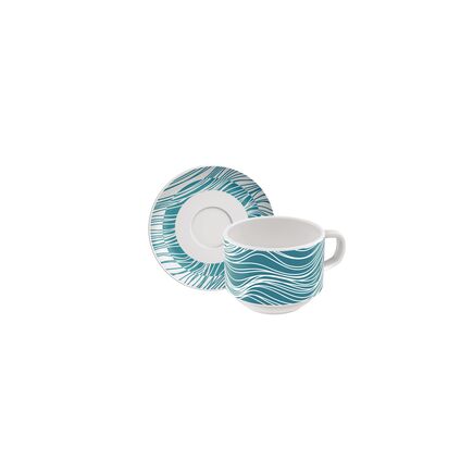 Conjunto Xícara e Pires de Chá Tramontina Clarice em Porcelana Decorada 240 ml