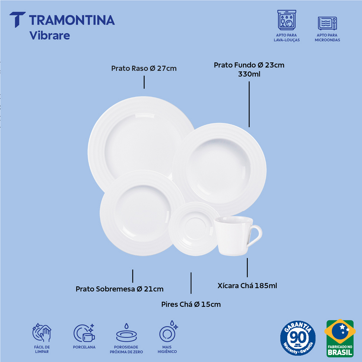Aparelho de Jantar Tramontina Vibrare em Porcelana Decorada 20 Pe&ccedil;as Cor Branco - SKU 96012287 - 2 image number 1