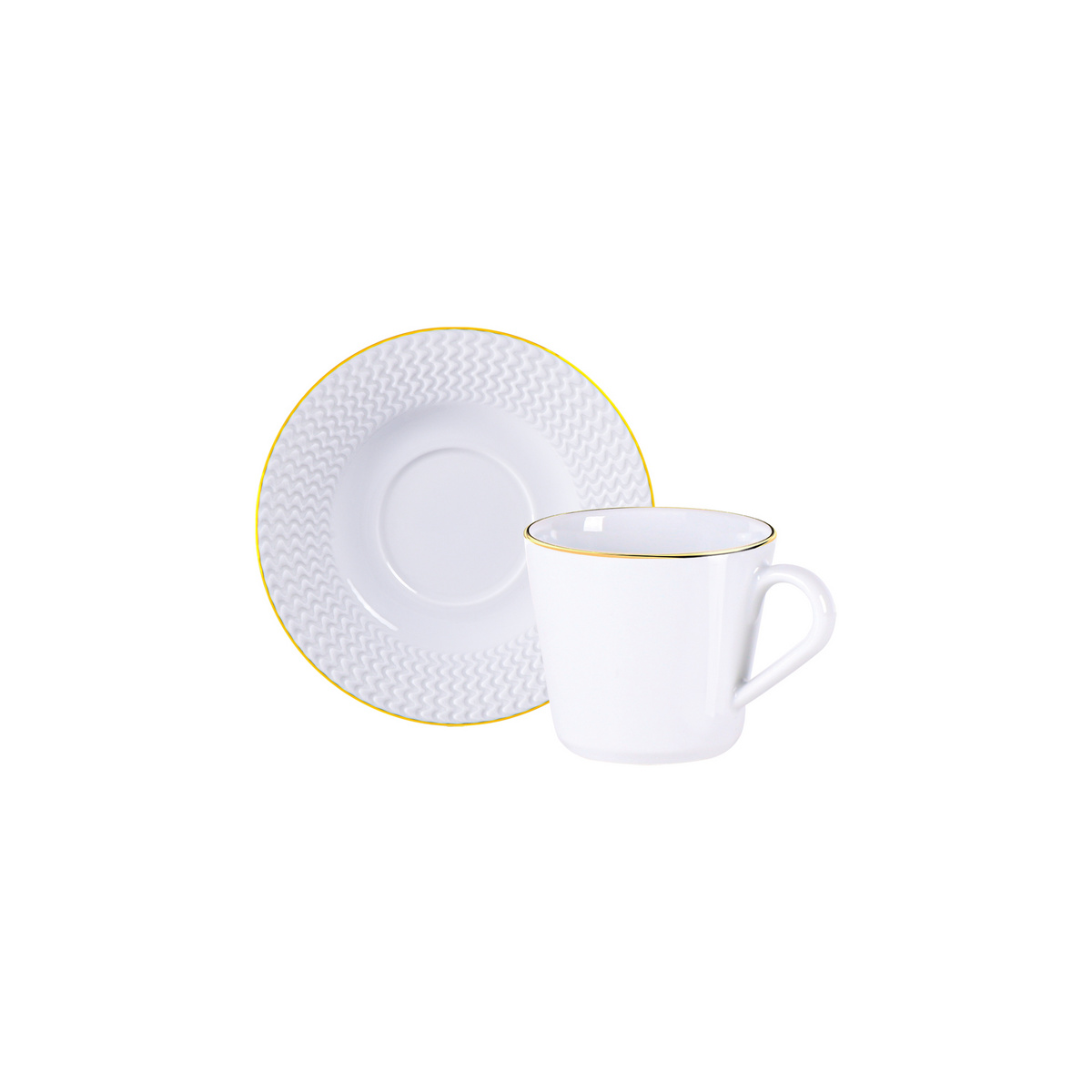 Conjunto Xícara e Pires de Chá Tramontina Mesh Filete Ouro em Porcelana Decorada 185 ml 2 Peças