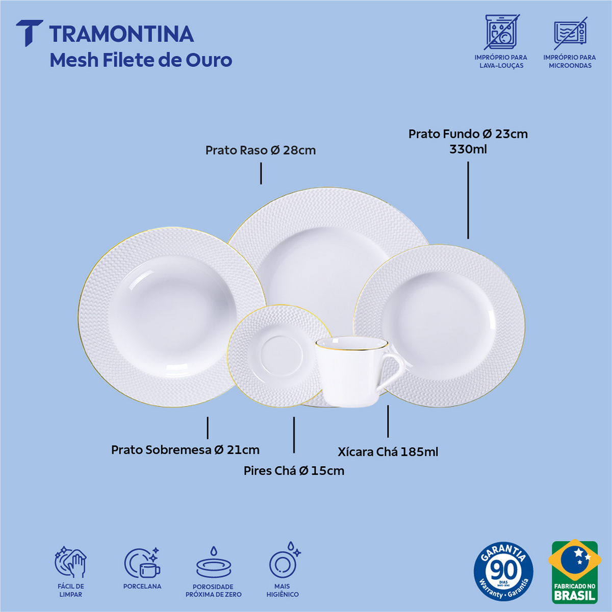 Aparelho de Jantar Tramontina Mesh Filete de Ouro em Porcelana Decorada 30 Pe&ccedil;as Cor Decorado - SKU 96012390 - 2 image number 1