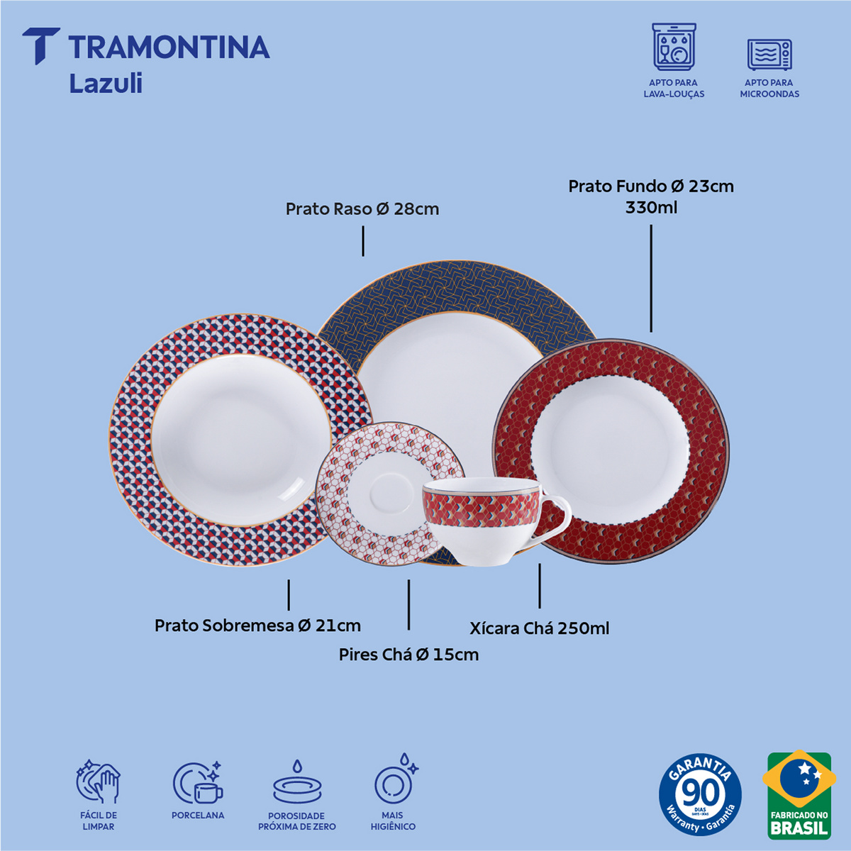 Aparelho de Jantar Tramontina Lazuli em Porcelana Decorada 30 Pe&ccedil;as Cor Decorado - SKU 96012590 - 2 image number 1