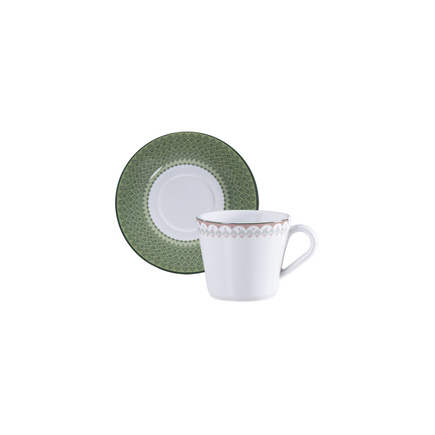 Conjunto X&iacute;cara e Pires de Ch&aacute; Tramontina Zenith em Porcelana Decorada 185 ml 2 Pe&ccedil;as Cor Branco - SKU 96580649