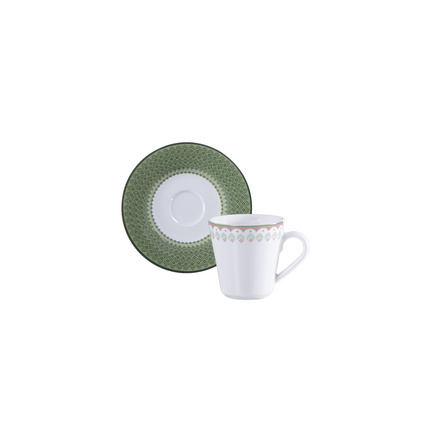 Conjunto X&iacute;cara e Pires de Caf&eacute; Tramontina Zenith em Porcelana Decorada 100 ml 2 Pe&ccedil;as Cor Branco - SKU 96580650