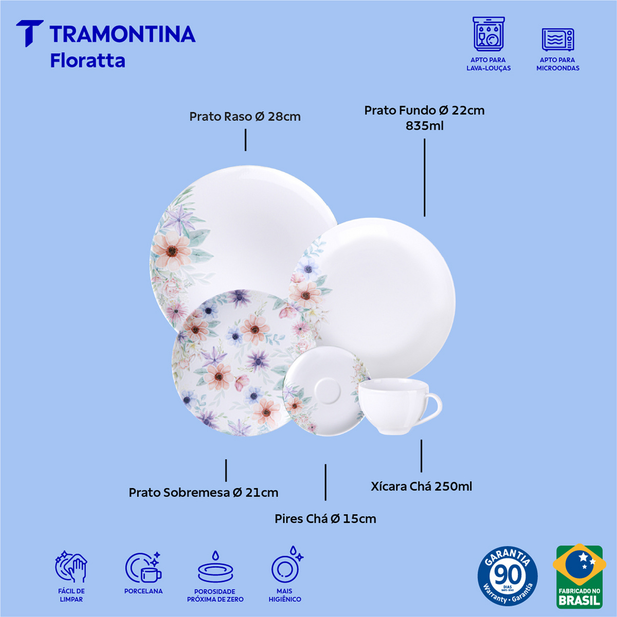 Aparelho de Jantar Tramontina Floratta em Porcelana Decorada 20 Pe&ccedil;as Cor Decorado - SKU 96589024 - 2 image number 1