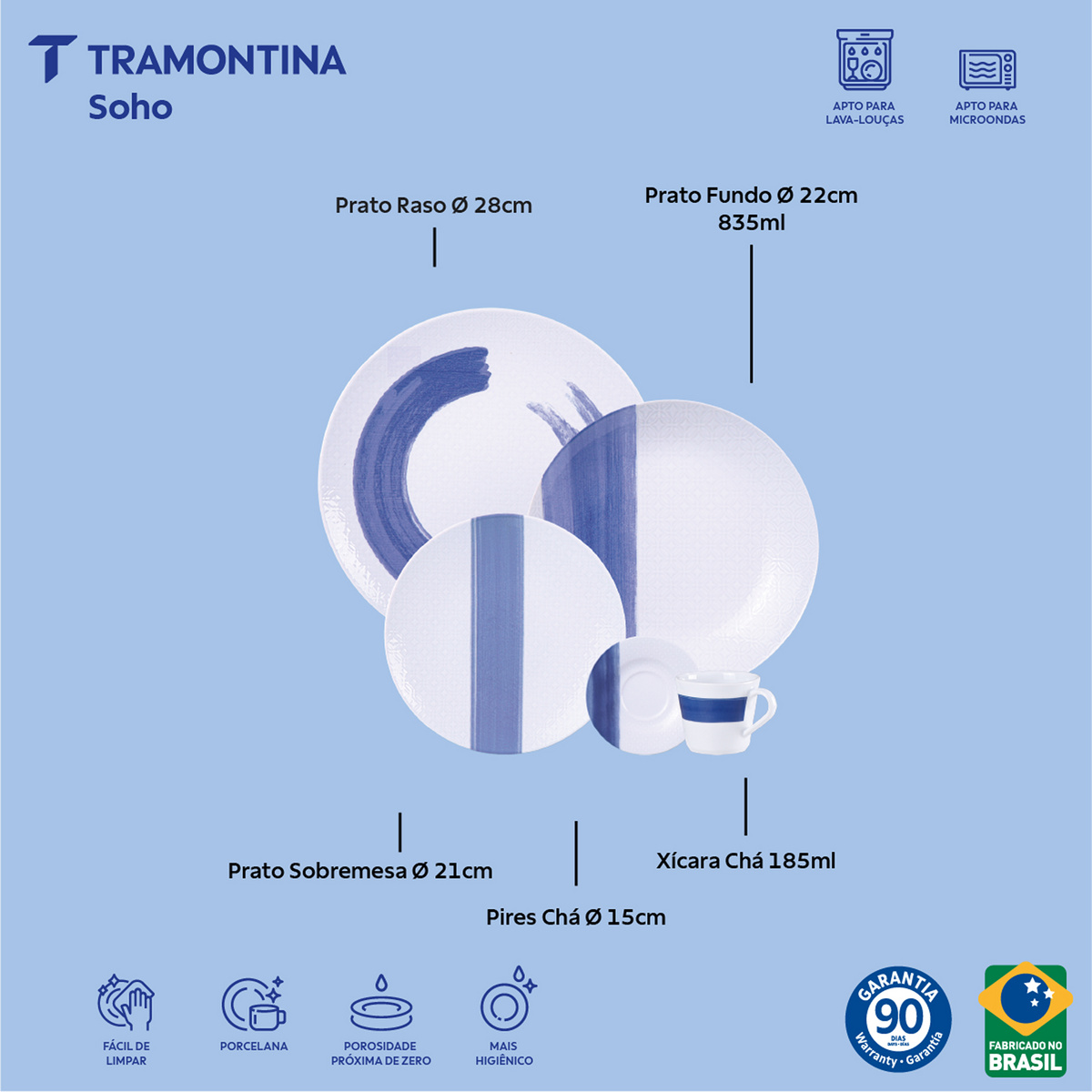 Aparelho de Jantar Tramontina Soho em Porcelana Decorada 20 Pe&ccedil;as Cor Azul - SKU 96589036 - 2 image number 1