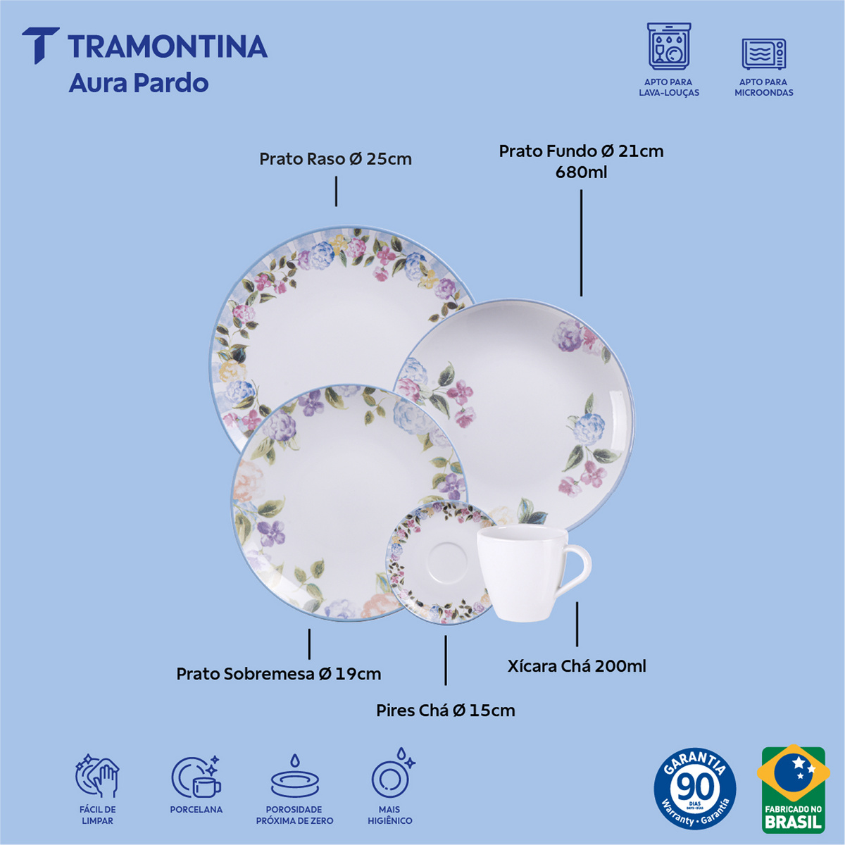 Aparelho de Jantar Tramontina Aura em Porcelana Decorada 20 Pe&ccedil;as Cor Decorado - SKU 96589069 - 2 image number 1