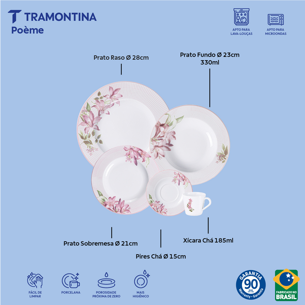 Aparelho de Jantar Tramontina Po&egrave;me em Porcelana Decorada 20 Pe&ccedil;as Cor Decorado - SKU 96589082 - 3 image number 2