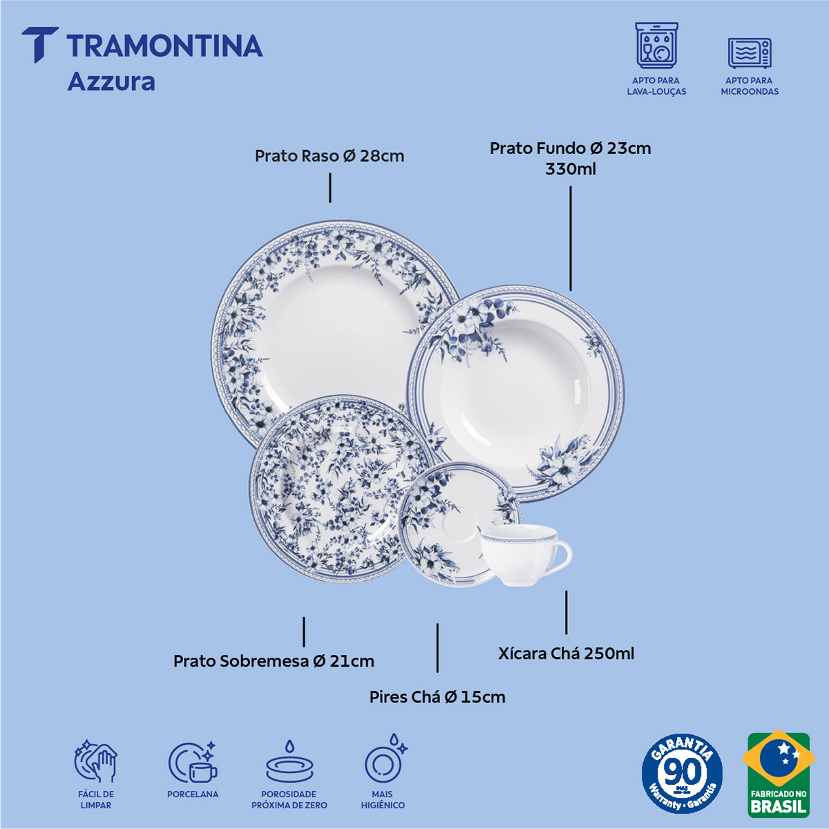 Aparelho de Jantar Tramontina Azzura em Porcelana Decorada 20 Pe&ccedil;as Cor Decorado - SKU 96589084 - 3 image number 2