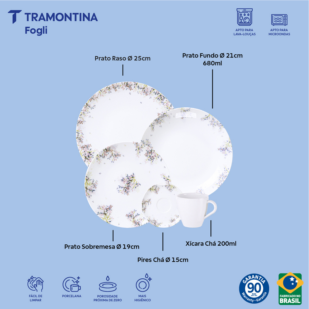 Aparelho de Jantar Tramontina Fogli em Porcelana Decorada 20 Pe&ccedil;as Cor Decorado - SKU 96589087 - 2 image number 1