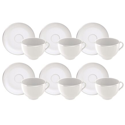 Kit X&iacute;cara e Pires de Ch&aacute; Tramontina Atena em Porcelana Decorada 250 ml 06 Pe&ccedil;as Cor Prata | Filete - SKU 96950124 - 1