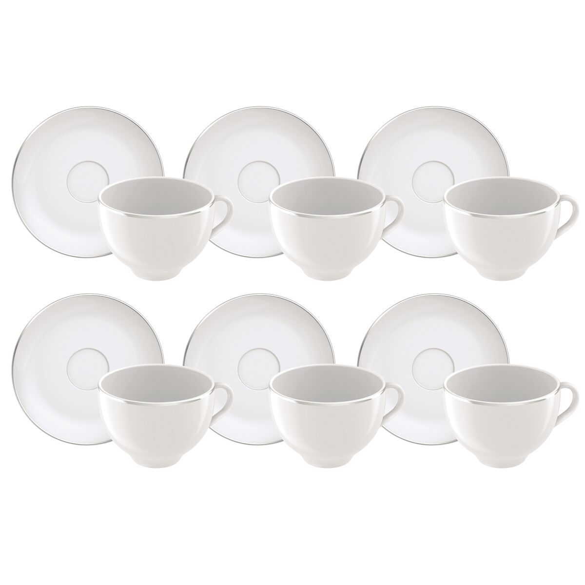 Kit X&iacute;cara e Pires de Ch&aacute; Tramontina Atena em Porcelana Decorada 250 ml 06 Pe&ccedil;as Cor Prata | Filete - SKU 96950124 - 1 image number 0