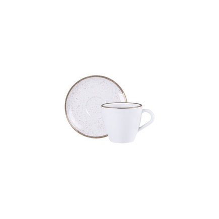 Conjunto Xícara e Pires de Chá Tramontina Rústico Marrom em Porcelana Decorada 200 ml 2 Peças