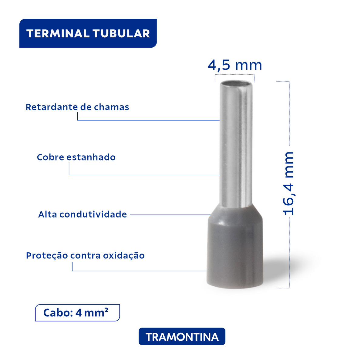 Terminais de Conex&atilde;o Tubulares Tramontina em cobre estanhado e nylon 4 mm&sup2; x 12 Cinza 50 Pe&ccedil;as - SKU 55936005 - 3 image number 2