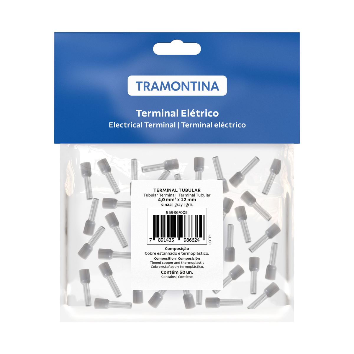 Terminais de Conex&atilde;o Tubulares Tramontina em cobre estanhado e nylon 4 mm&sup2; x 12 Cinza 50 Pe&ccedil;as - SKU 55936005 - 2 image number 1