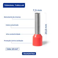 Terminais de Conex&atilde;o Tubulares Tramontina em cobre estanhado e nylon 10 mm&sup2; x 18 Vermelho 20 Pe&ccedil;as - SKU 55936007 - 2 image number 1