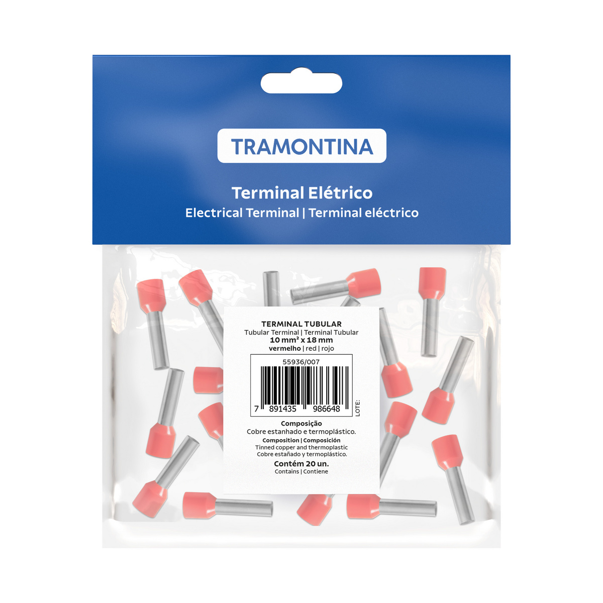 Terminais de Conex&atilde;o Tubulares Tramontina em cobre estanhado e nylon 10 mm&sup2; x 18 Vermelho 20 Pe&ccedil;as - SKU 55936007 - 2 image number 1
