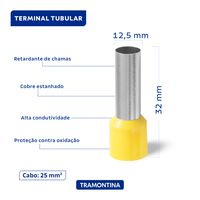 Terminais de Conex&atilde;o Tubulares Tramontina em cobre estanhado e nylon 25 mm&sup2; x 22 Amarelo 10 Pe&ccedil;as - SKU 55936009 - 2 image number 1