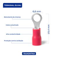 Terminais de Conexão Olhal Tramontina em cobre estanhado e nylon 1,5 mm² x 6,6 mm x M4 Vermelho 50 Peças - SKU 55936032 - 2 image number 1
