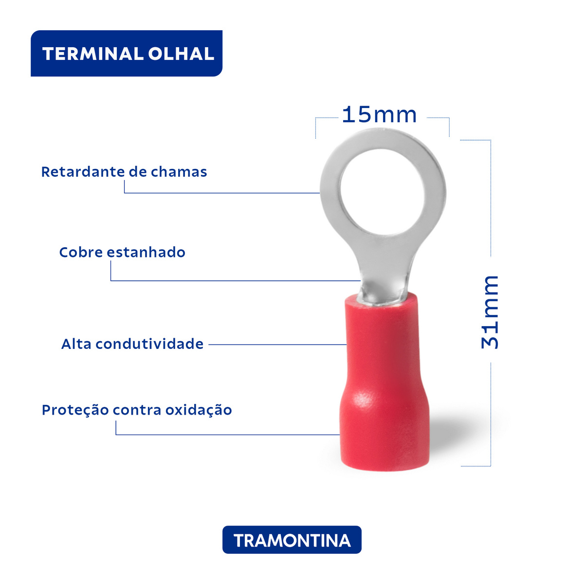 Terminais de Conexão Olhal Tramontina em cobre estanhado e nylon 1,5 mm² x 8,0 mm x M5 Vermelho 50 Peças - SKU 55936033 - 3 image number 2