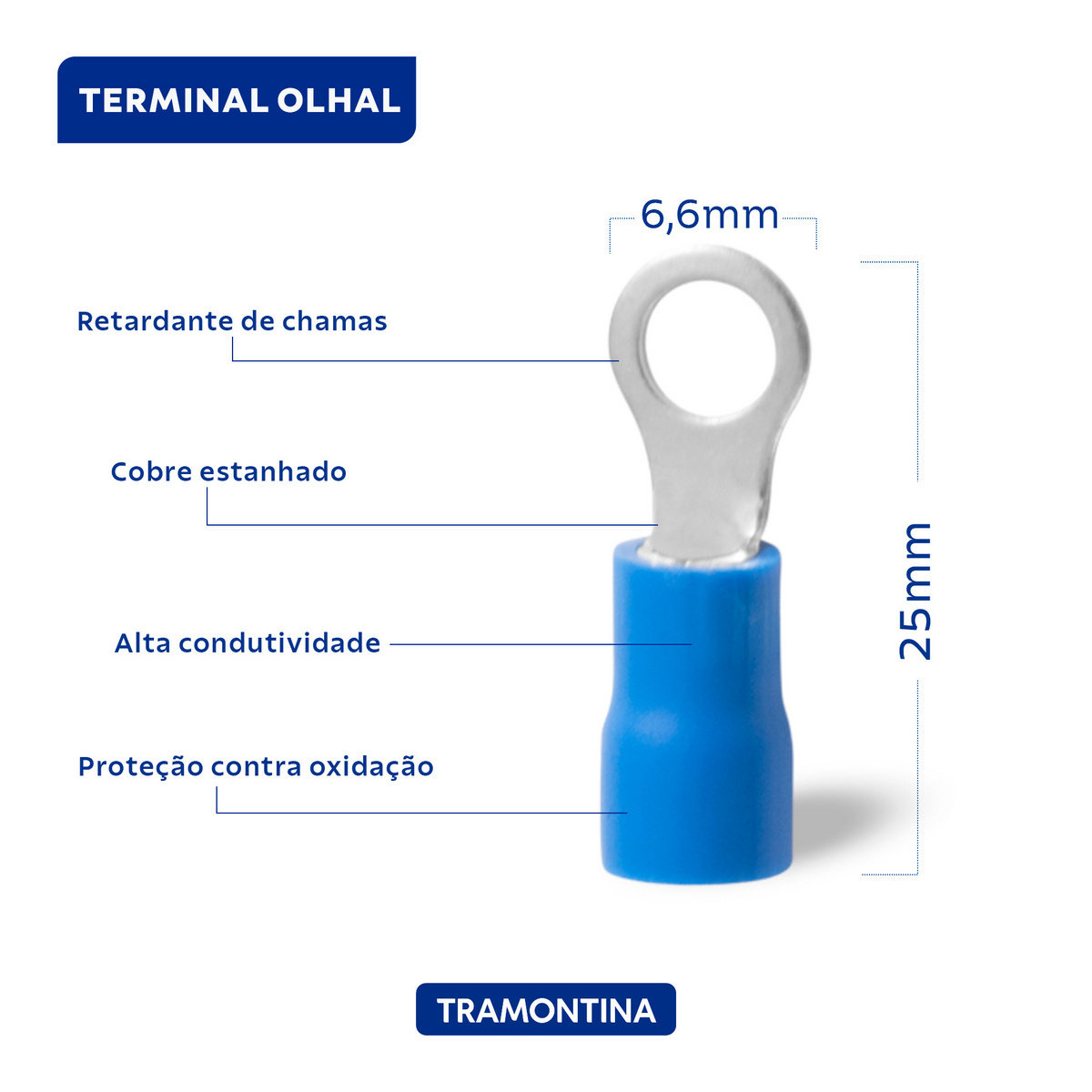 Terminais de Conex&atilde;o Olhal Tramontina em cobre estanhado e nylon 2,5 mm&sup2; x 6,6 mm x M4 Azul 50 Pe&ccedil;as - SKU 55936034 - 3 image number 2