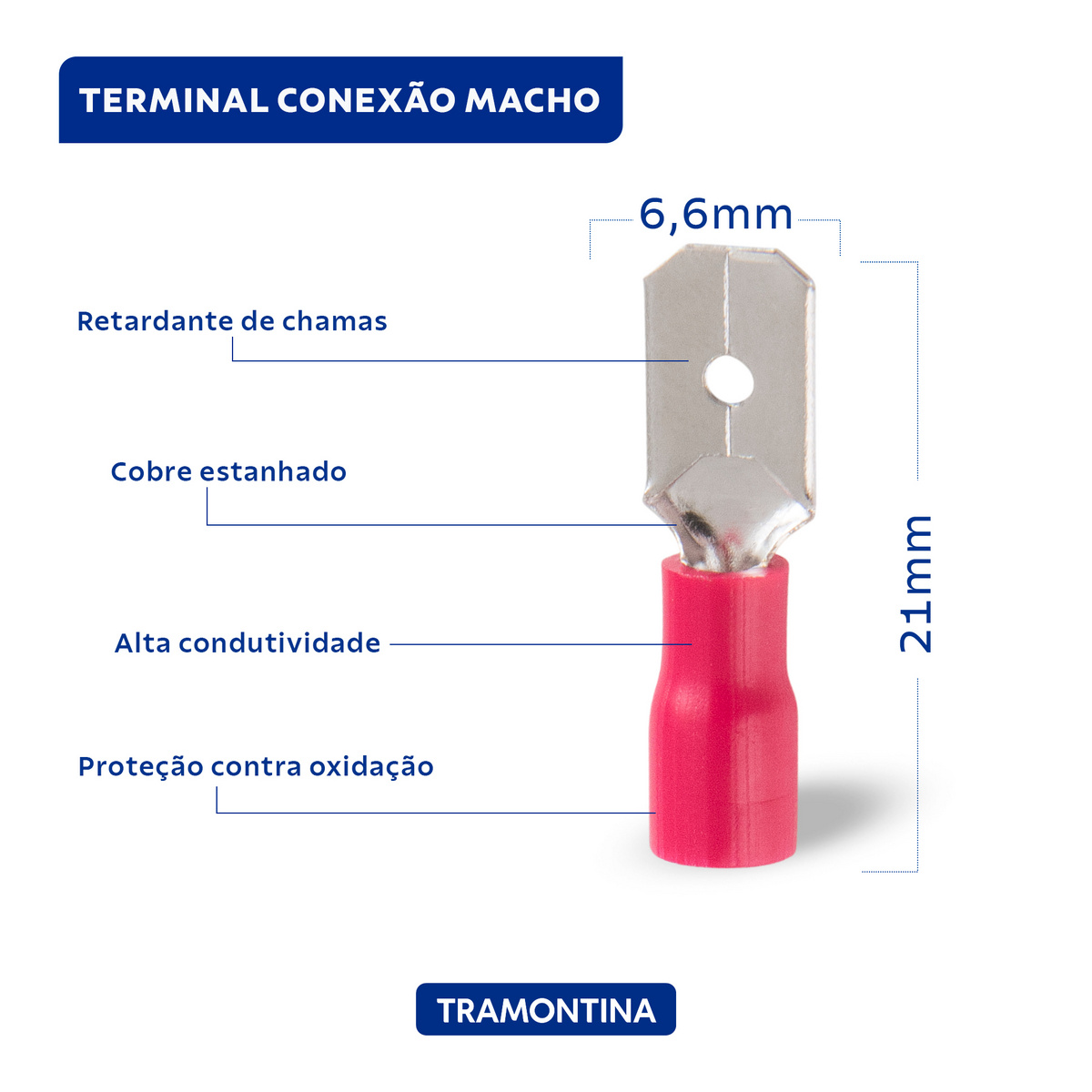 Terminais de Conex&atilde;o Fast Macho Tramontina em cobre estanhado e nylon 1,5 mm&sup2; x 0,8 x 6,35 mm Vermelho 100 Pe&ccedil;as - SKU 55936051 - 2 image number 1
