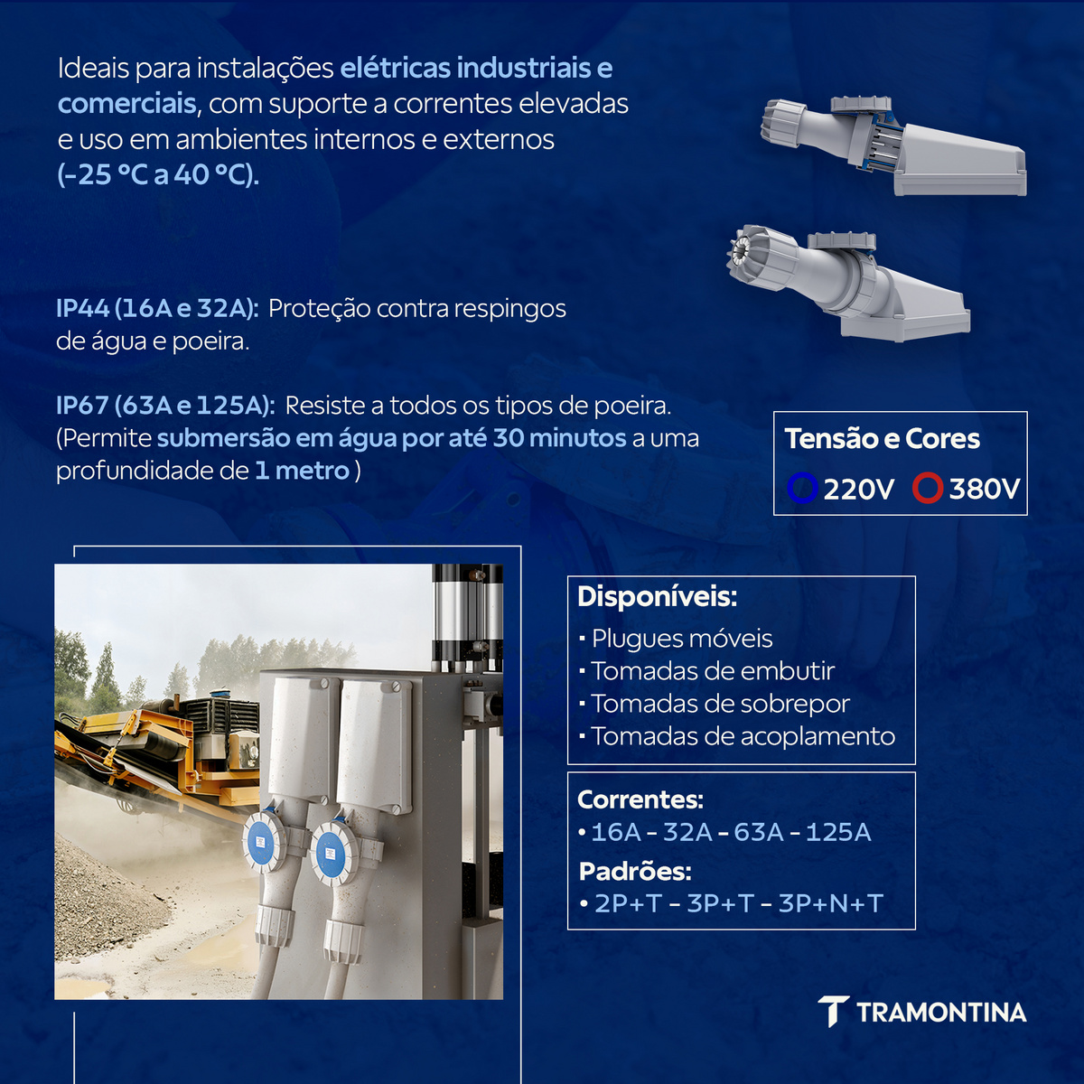 Plugue M&oacute;vel Industrial 2P+T 16 A 220-250 Vca 6 H Tramontina Cor Azul - SKU 56255030 - 6 image number 5