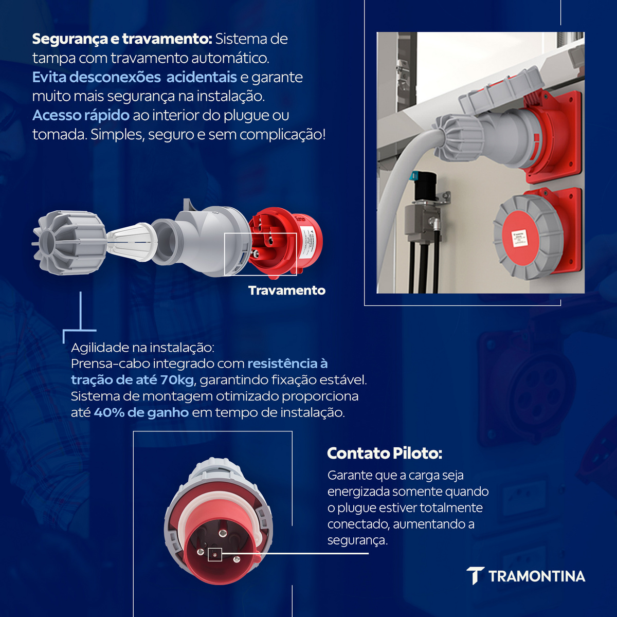 Plugue M&oacute;vel Industrial 2P+T 16 A 220-250 Vca 6 H Tramontina Cor Azul - SKU 56255030 - 2 image number 1