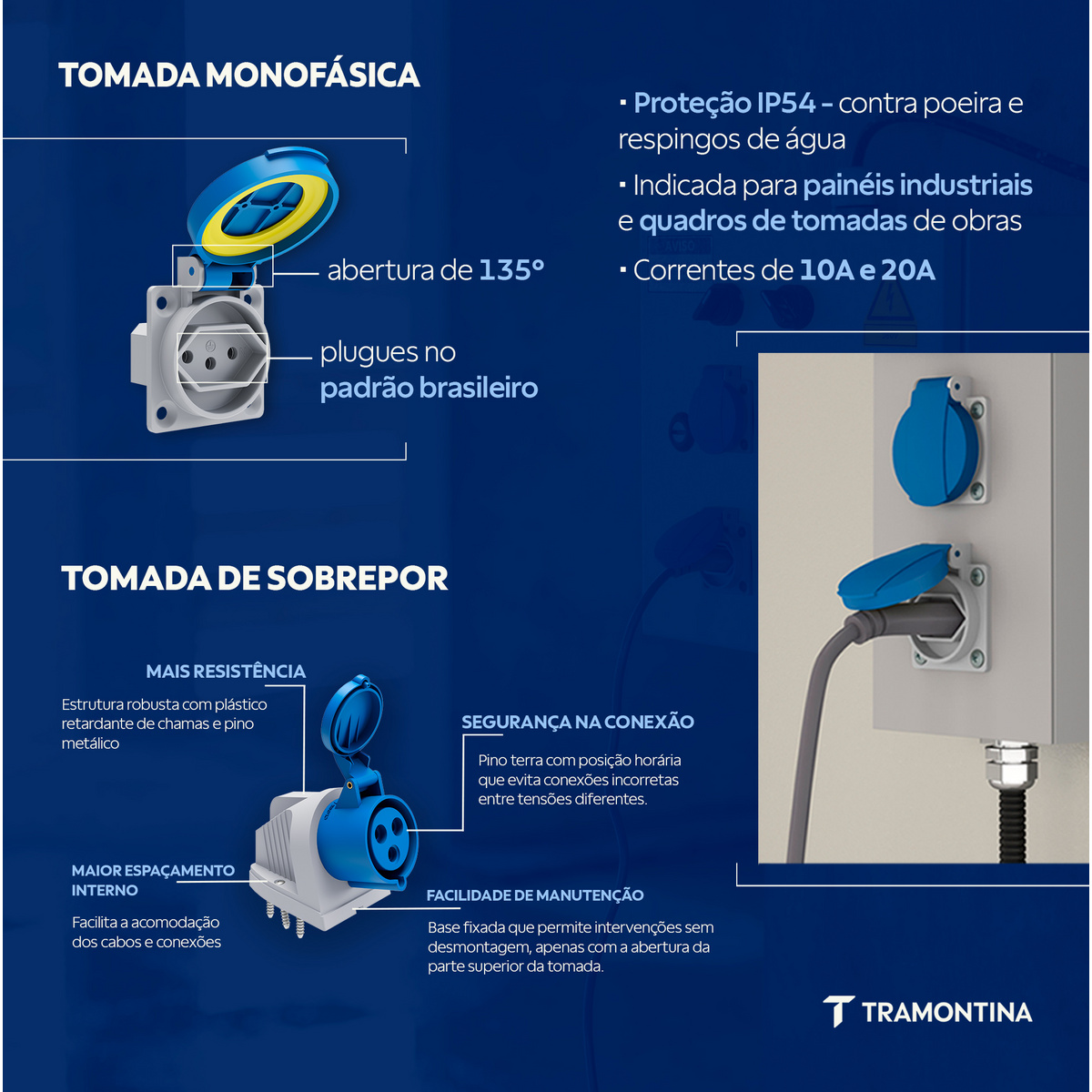 Plugue M&oacute;vel Industrial 2P+T 16 A 220-250 Vca 6 H Tramontina Cor Azul - SKU 56255030 - 4 image number 3