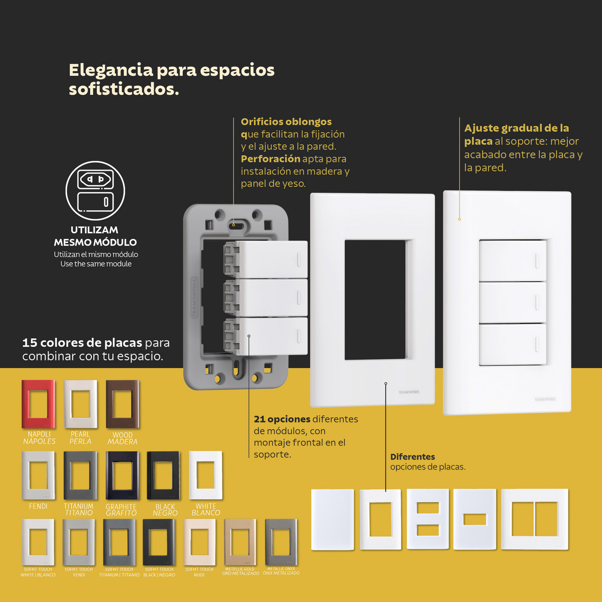 Conjunto 4 x 3 con 2 tomacorrientes 2P+T 20 A 250 V Tramontina Giz blanco