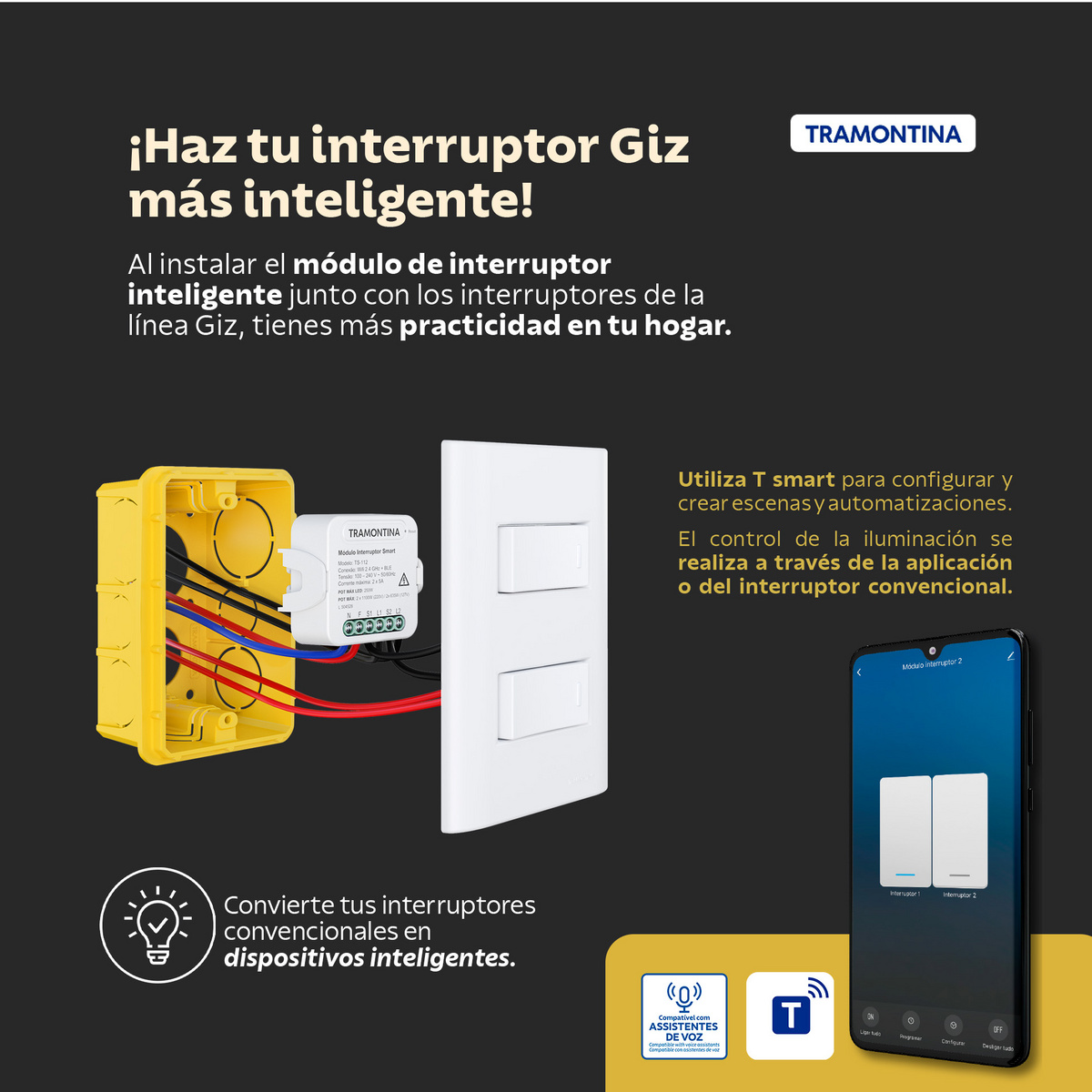 Conjunto 4 x 3 con 2 tomacorrientes 2P+T 20 A 250 V Tramontina Giz blanco