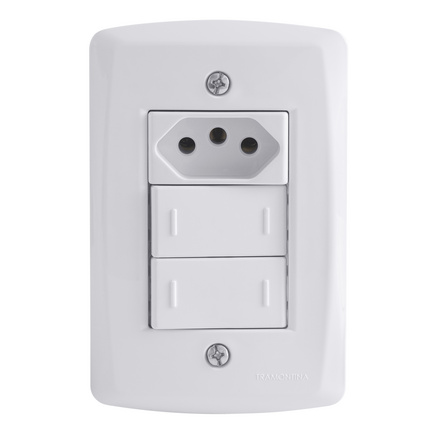 Conjunto 4x2 com 2 Interruptores Paralelos 10 A 250 V e 1 Tomada 2P+T 20 A 250 V Tramontina Lux2 Branco