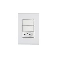 Tramontina Liz white 4x2 set with 2 single-pole switches, 10 A and 250 V, and 1 2P+T outlet, 10 A and 250 V