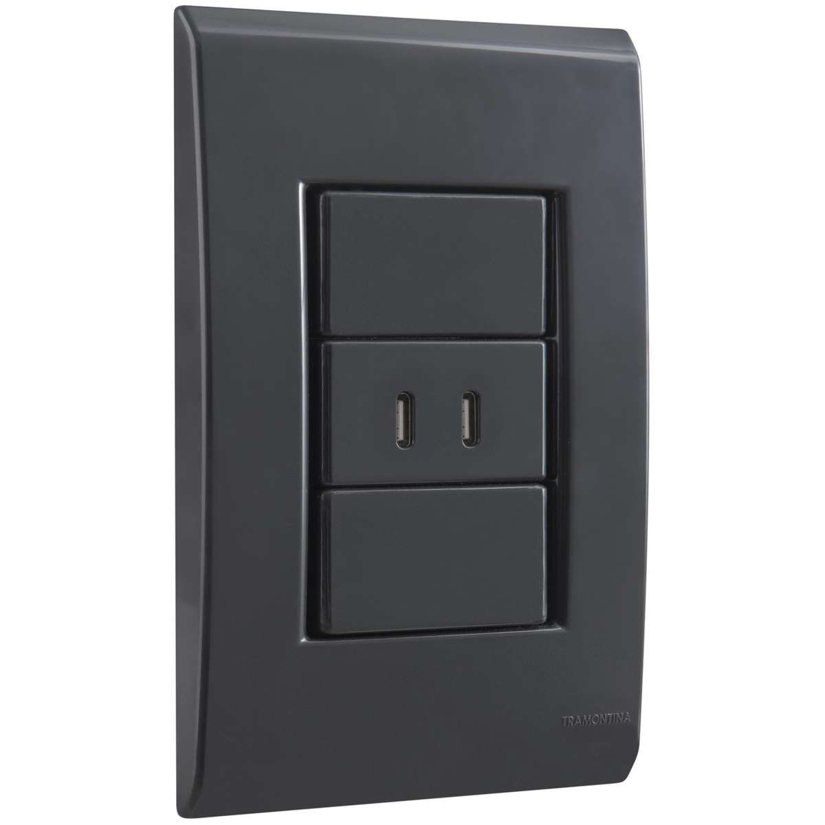 Conjunto 1 Posto com 2 Tomadas USB-C 2 A Tramontina Bivolt Grafite Cor Grafite - SKU 57173030 - 2 image number 1