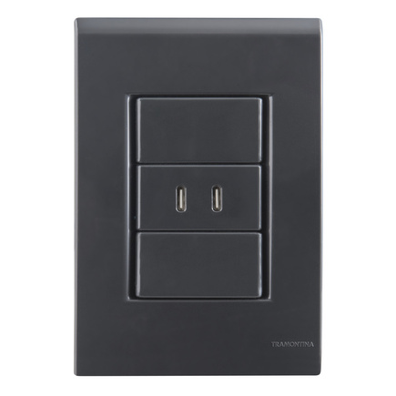 Conjunto 1 Posto com 2 Tomadas USB-C 2 A Tramontina Bivolt Grafite Cor Grafite - SKU 57173030