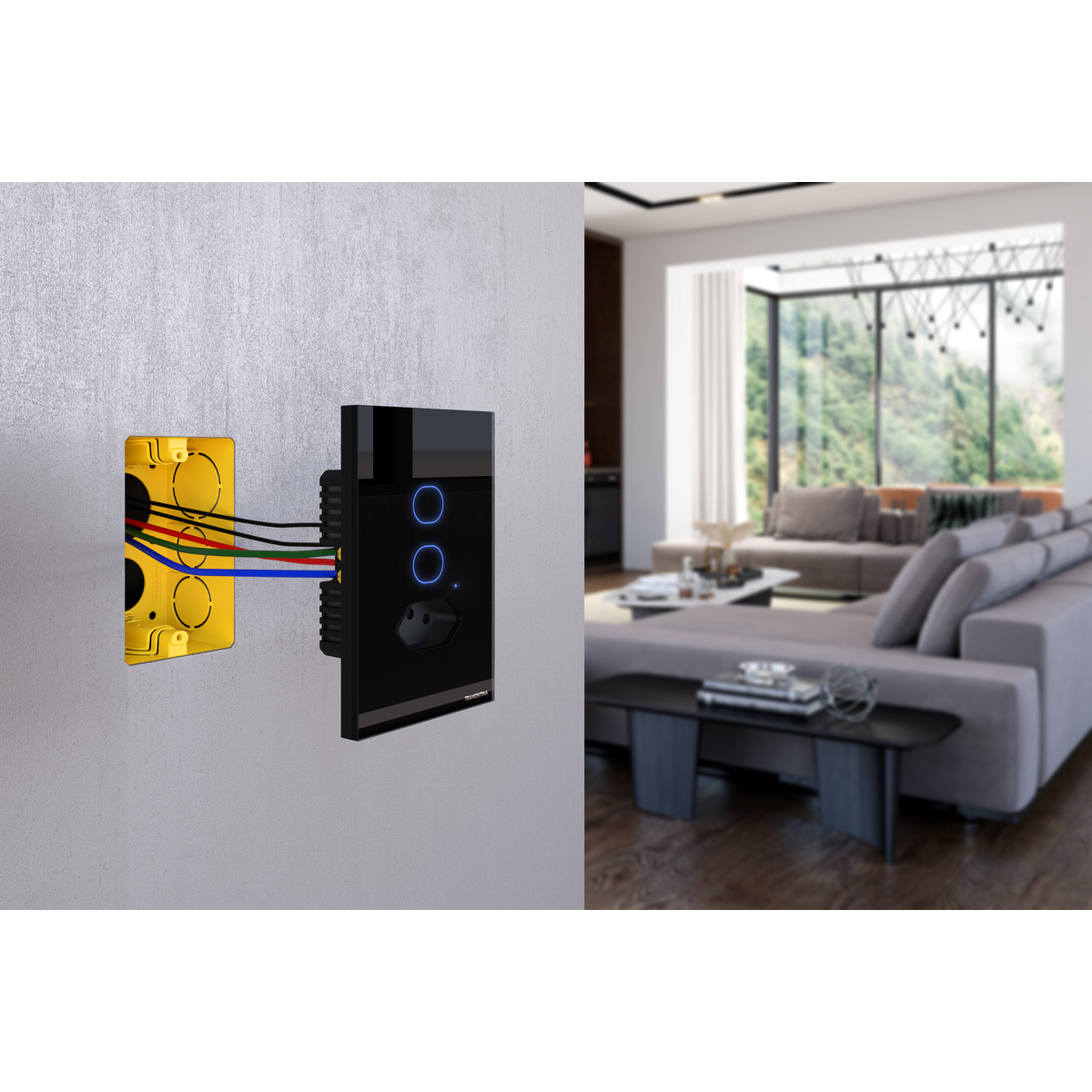 Interruptor Onne Touch Smart Tramontina Preto com 2 Teclas e 1 Tomada 2P+T 10 A 250 V Cor Preto - SKU 57199055 - 8 image number 7