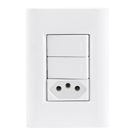 Conjunto 4x2 com 2 Interruptores Simples 10 A 250 V e 1 Tomada 2P+T 10 A 250 V Tramontina Giz Branco