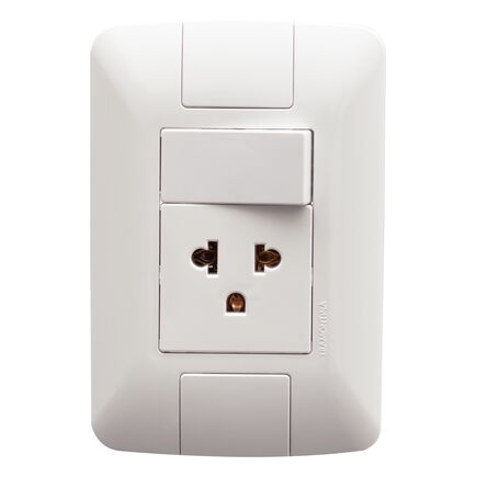 Conjunto 4x2 com 1 Interruptor Simples 10 A 250 V e 1 Tomada 2P+T 15 A - 16 A 250 V Tramontina Aria Branco Cor Branco - SKU 57241047